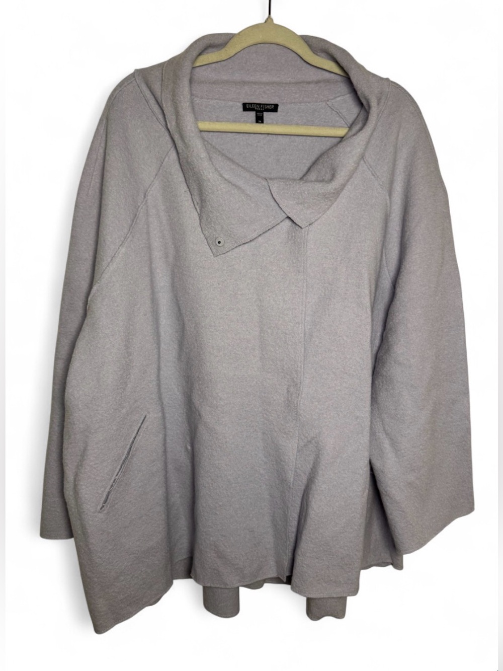 Eileen Fisher Boiled Wool Jacket Light Purple Boxy Poncho Slouchy Quiet Luxury